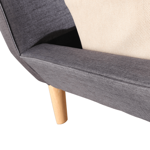 Double Linen Fabric Bed with Button Tufted Headboard - Grey