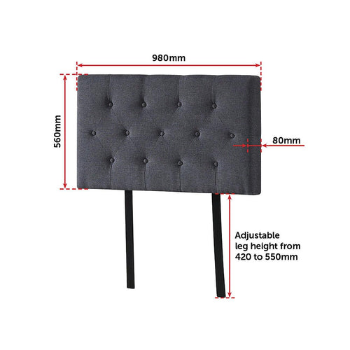 Single Linen Fabric Deluxe Headboard Bedhead in Grey