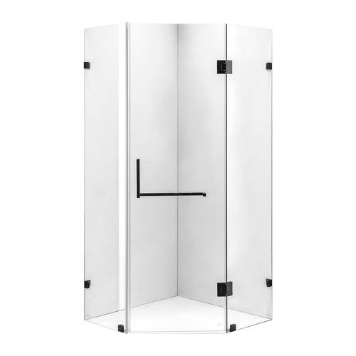 1000 x 1000mm Frameless 10mm Glass Shower Screen By Della Francesca Black Hardware, Square Handle