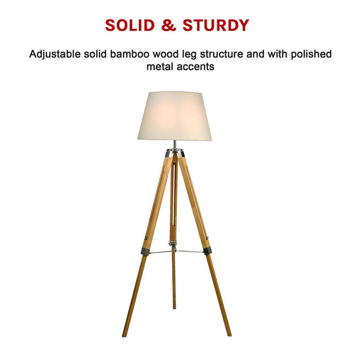 Modern Floor Lamp Wood Tripod Home Bedroom Reading Light 145cm 