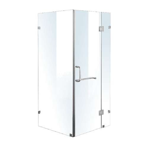 100 x 80cm Frameless 10mm Glass Shower Screen By Della Francesca CHROME Hardware, ROUND Handle