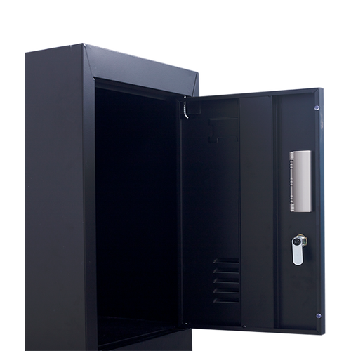 6-Door Black Metal Locker Cabinet – Vertical Storage with 3-Digit Combination Lock for Office, School