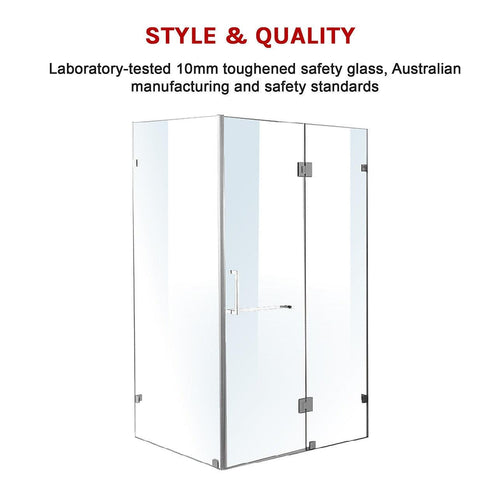 120 x 70cm Frameless 10mm Glass Shower Screen By Della Francesca CHROME Hardware,SQUARE Handle