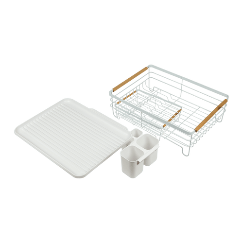 Metal Dish Drying Rack Drainboard Holder Tray Kitchen Plates Cutlery Wood Handle