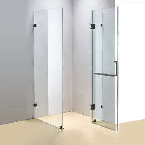 120 x 100cm Frameless 10mm Glass Shower Screen By Della Francesca BLACK Hardware, SQUARE Handle