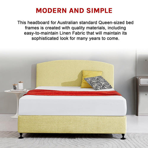 Linen Fabric Curved Queen Bed Deluxe Headboard Bedhead Sulfur Yellow 