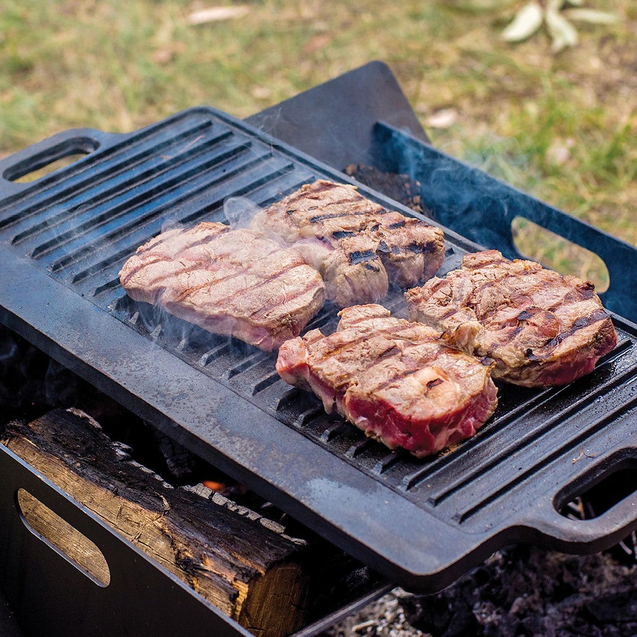 46x22 cm Cast Iron Reversible Griddle Plate BBQ Hob Cooking Grill