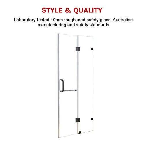 110 x 200cm Wall to Wall Frameless Shower Screen in Black Hardware with Round Handle