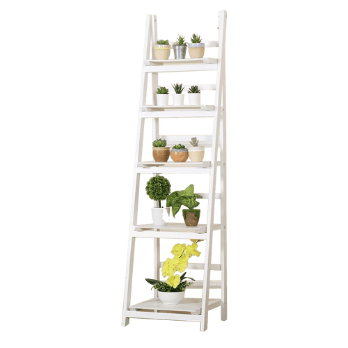 5 Tier Wooden Ladder Shelf Stand Storage Book Display Rack - White