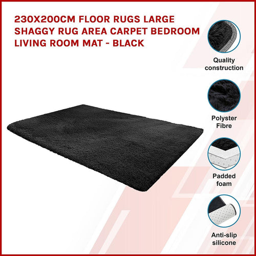 230x200cm Floor Rugs Large Shaggy Rug Area Carpet Bedroom Living Room Mat Black