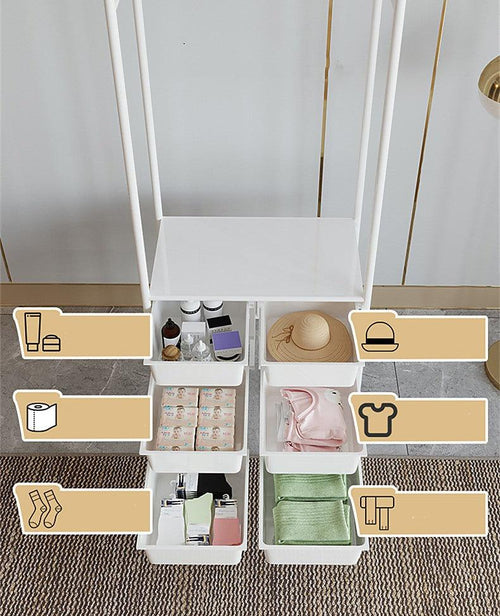 Metal Open Wardrobe Modern Storage Cabinet Tall Clothes Drawers Hanger Coat Rack