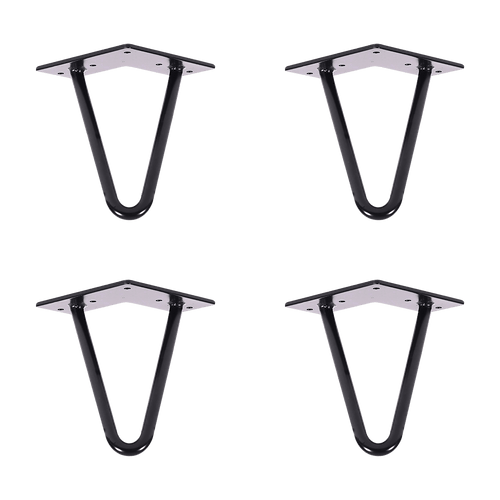 Set of 4 Industrial Retro Hairpin Table Legs 12mm Steel Bench Desk - 11cm Black