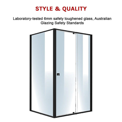 Front: (114~122) x 195cm Adjustable Semi Frameless Shower Screen in Black Side: (98~101) x 195cm