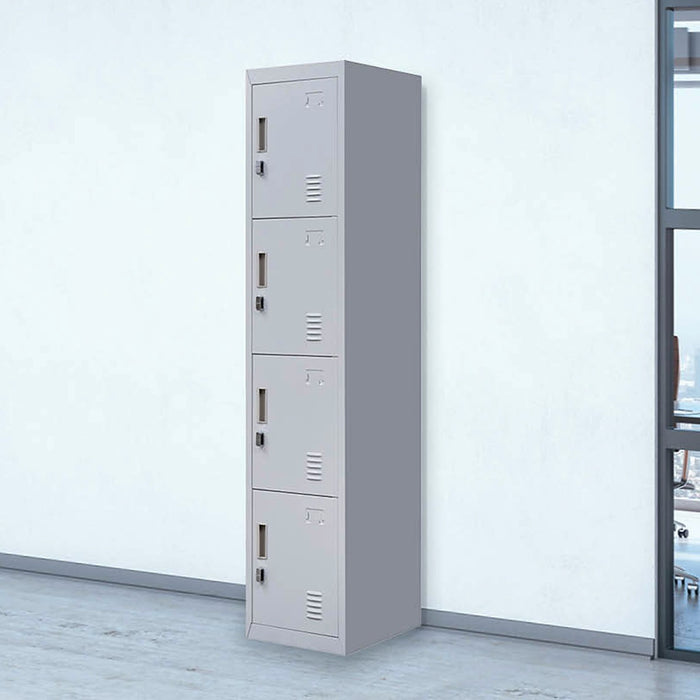 Grey 4-Door Locker for Office Gym Shed School Home Storage - Padlock-operated