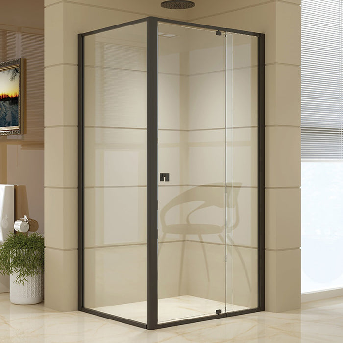 Front: (98~106) x 195cm Adjustable Semi Frameless Shower Screen in Black Side: (77~80) x 195cm