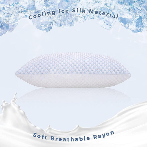 Large Memory Foam Cooling Pillow Heat and Moisture Reducing Ice Silk and Gel Infused