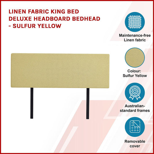 Linen Fabric Rectangular King Bed Deluxe Headboard Bedhead Sulfur Yellow 