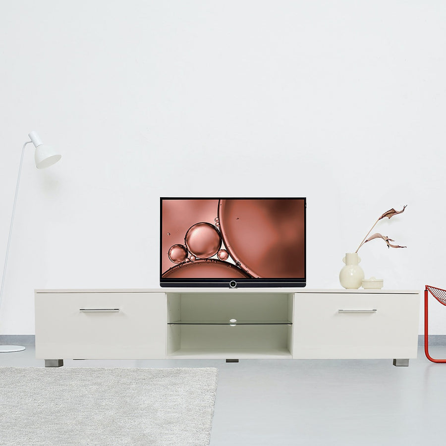 White TV Cabinet – 140cm Entertainment Unit with Storage