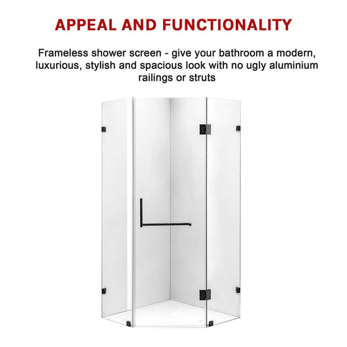 1000 x 1000mm Frameless 10mm Glass Shower Screen By Della Francesca Black Hardware, Square Handle