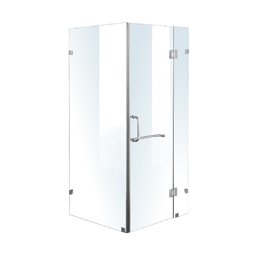 110 x 100cm Frameless 10mm Glass Shower Screen By Della Francesca CHROME Hardware, ROUND Handle