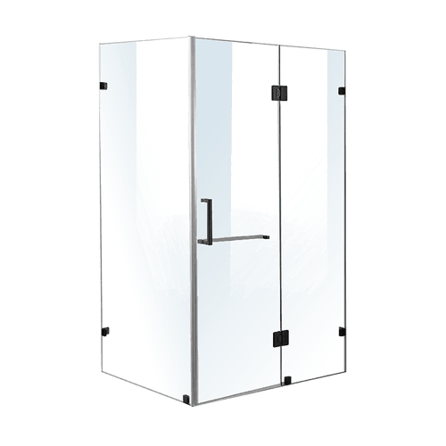 120 x 100cm Frameless 10mm Glass Shower Screen By Della Francesca BLACK Hardware, SQUARE Handle