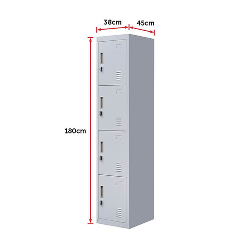 Grey Locker with 4 Doors & Padlock-operated – Storage for Gym, School, or Workplace