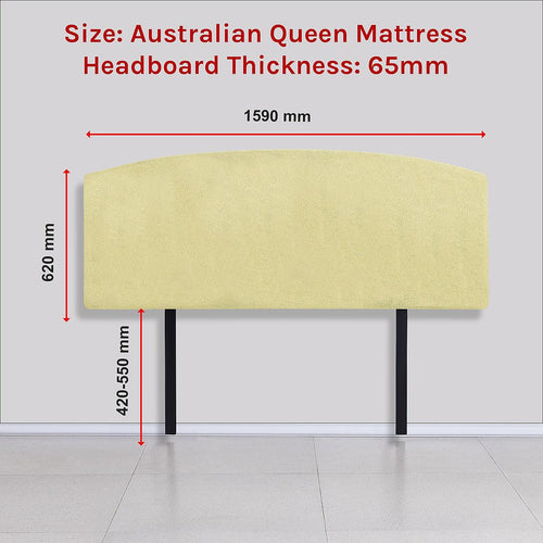 Linen Fabric Curved Queen Bed Deluxe Headboard Bedhead Sulfur Yellow 