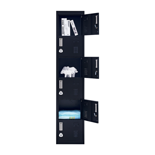 6-Door Black Metal Locker Cabinet – Vertical Storage with 3-Digit Combination Lock for Office, School