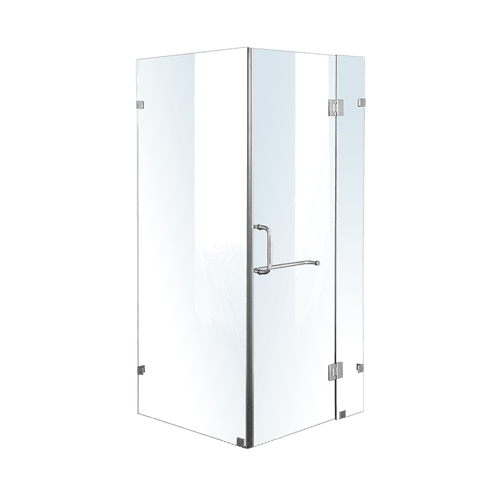 100 x 90cm Frameless 10mm Glass Shower Screen By Della Francesca CHROME Hardware, ROUND Handle