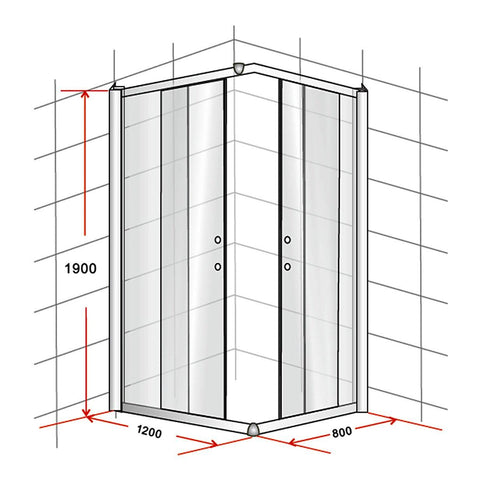 1200 x 800mm Sliding Door Nano Safety Glass Shower Screen in Black