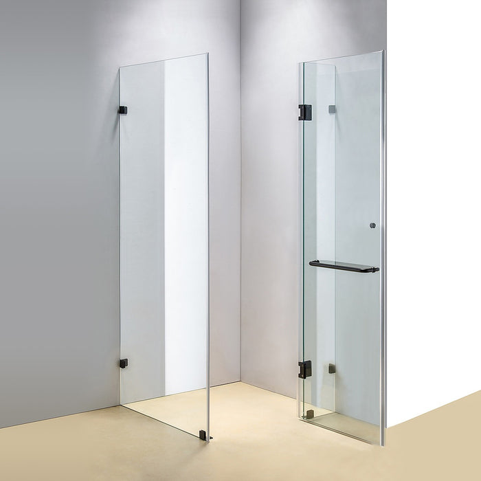 110 x 100cm Frameless 10mm Glass Shower Screen By Della Francesca BLACK Hardware, ROUND Handle