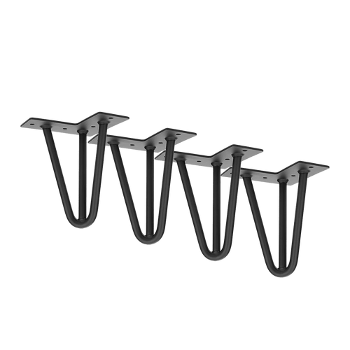 Set of 4 Industrial 3-Rod Retro Hairpin Table Legs 12mm Steel Bench Desk - 11cm Black