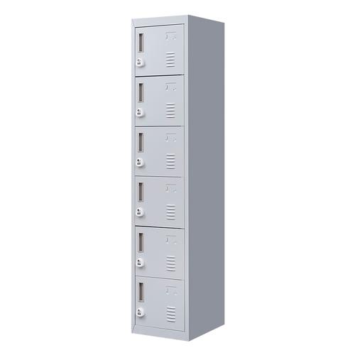 6-Door Grey Metal Locker Cabinet – Vertical Storage with 3-Digit Combination Lock for Office, School