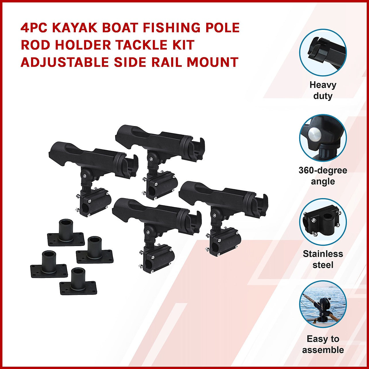 4PC Kayak Boat Fishing Pole Rod Holder Tackle Kit Adjustable Side