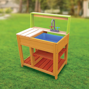 Childrens Outdoor Play Mud Kitchen Sand Pit with Display Shelf
