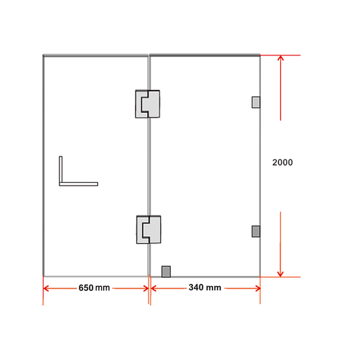 100 x 200cm Wall to Wall Frameless Shower Screen in CHROME Hardware, ROUND Handle