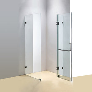 100 x 70cm Frameless 10mm Glass Shower Screen By Della Francesca BLACK Hardware, SQUARE Handle