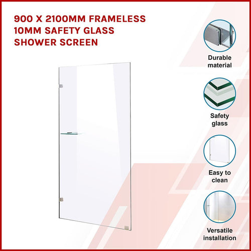 90 x 210cm Frameless 10mm Safety Glass Shower Screen Nickel Finish