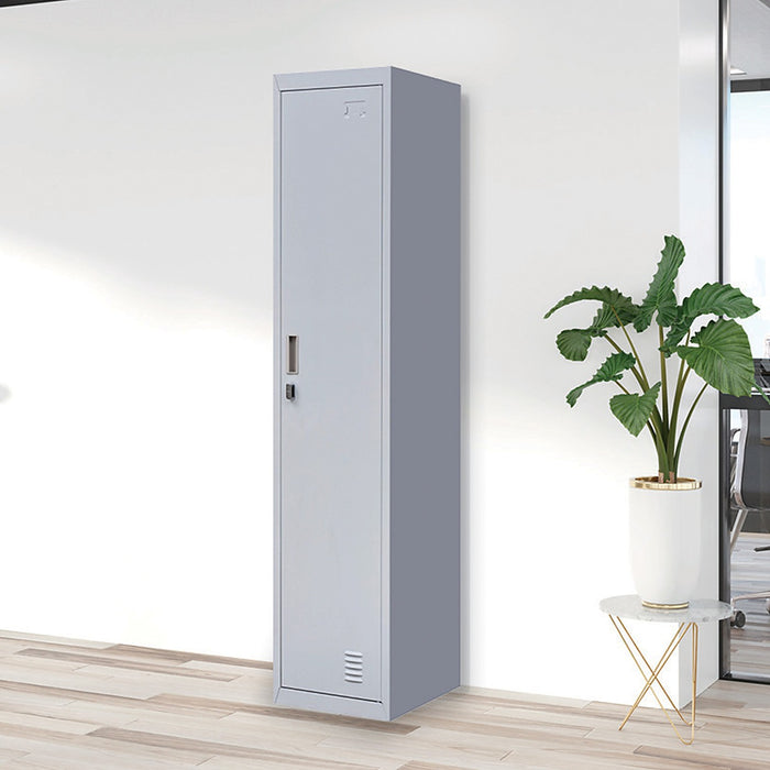 Grey One-Door Office Gym Shed Clothing Locker Cabinet - Padlock-operated