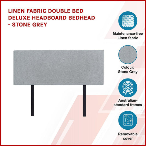 Rectangular Double Bed Deluxe Headboard Bedhead Linen Fabric Stone Grey 