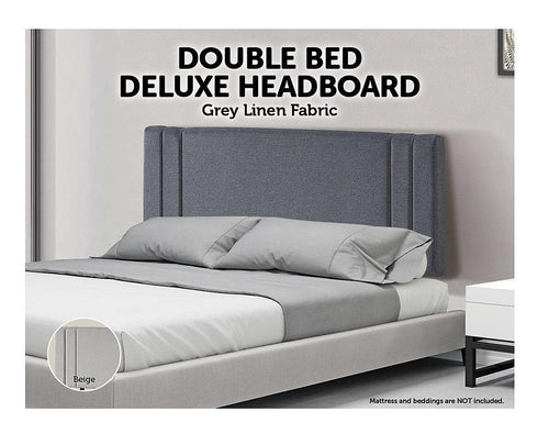 Grey Linen Fabric Double Deluxe Headboard Bedhead
