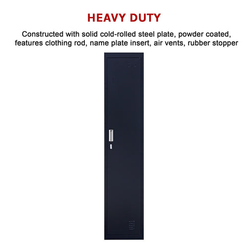 Lockable 1-Door Black Locker for Home or Office - Padlock-operated