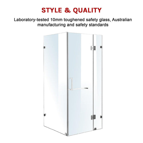 110 x 80cm Frameless 10mm Glass Shower Screen By Della Francesca CHROME Hardware,SQUARE Handle