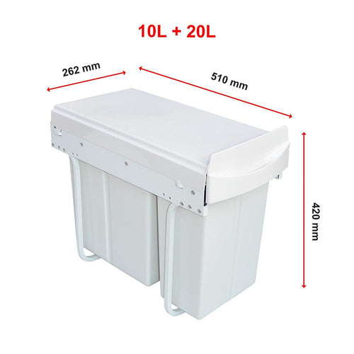 Kitchen Double Slide Pull Out Bin for Garbage Rubbish Waste 10L+20L