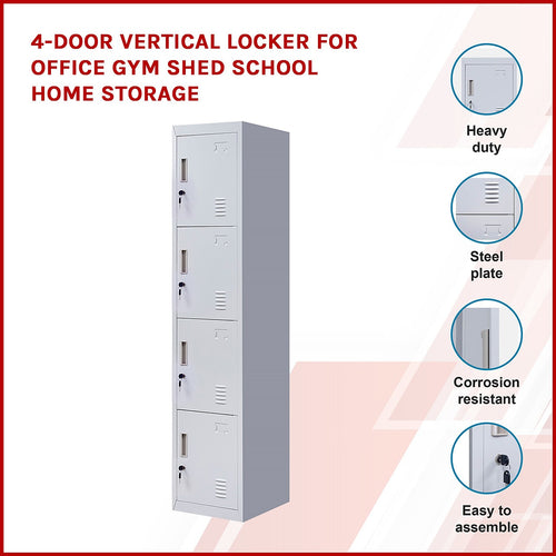 Grey Locker with 4 Doors & Standard Lock with 2 Keys – Storage for Gym, School, or Workplace