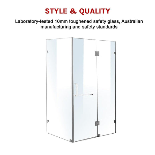 120 x 100cm Frameless 10mm Glass Shower Screen By Della Francesca CHROME Hardware,SQUARE Handle