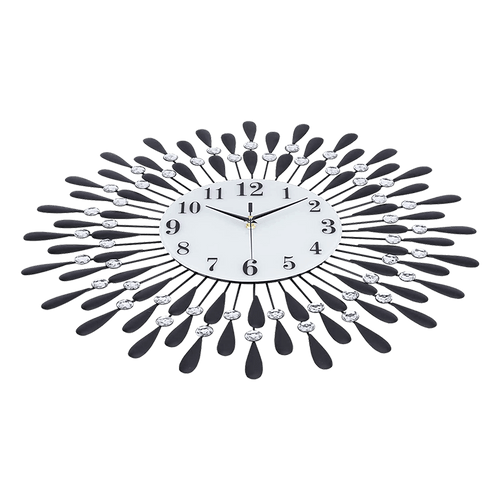 Large Modern 3D Crystal Wall Clock Luxury Art Metal Round Home Decor