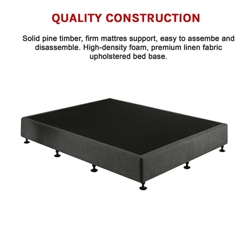 Queen Slatted Ensemble Bed Base - Platinum Graphite Linen Breathable Cover