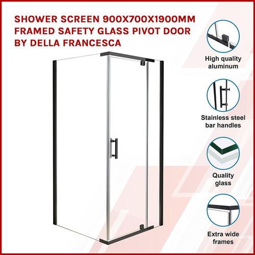 900 x 700 x 1900mm Framed Safety Glass Pivot Door Shower Screen in Black