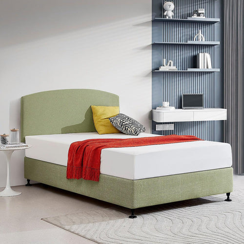 Linen Fabric Curved Double Bed Deluxe Headboard Bedhead Olive Green 